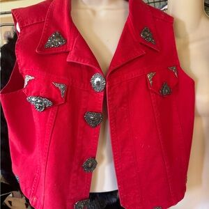 Bold Red Heavy Denim Cropped Denim Vest 2XL . Pre-owned in Good Condition.